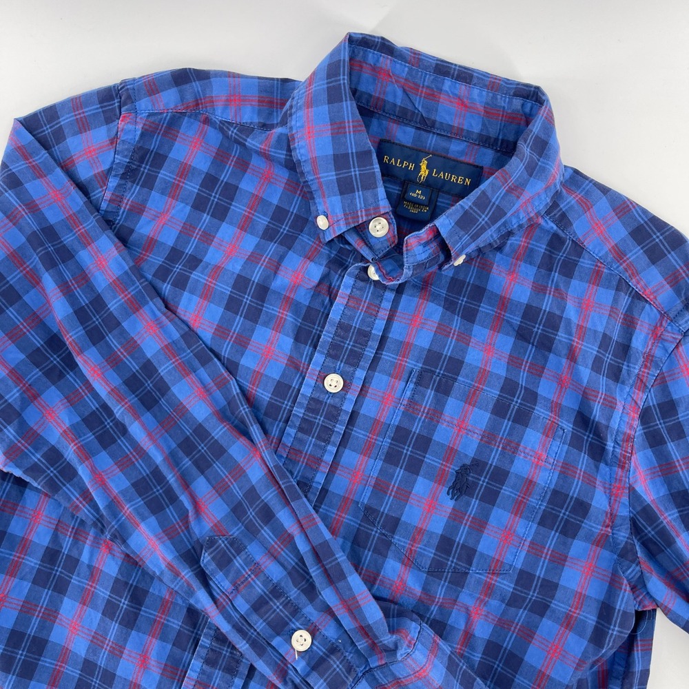 Ralph Lauren Plaid Button Down‎ Shirt Long Sleeve Cotton Blue Red Kids M